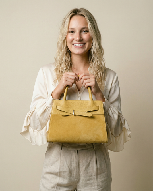 Structured Handbag in Genuine Suede Leather - Made in Italy - Art. 26007