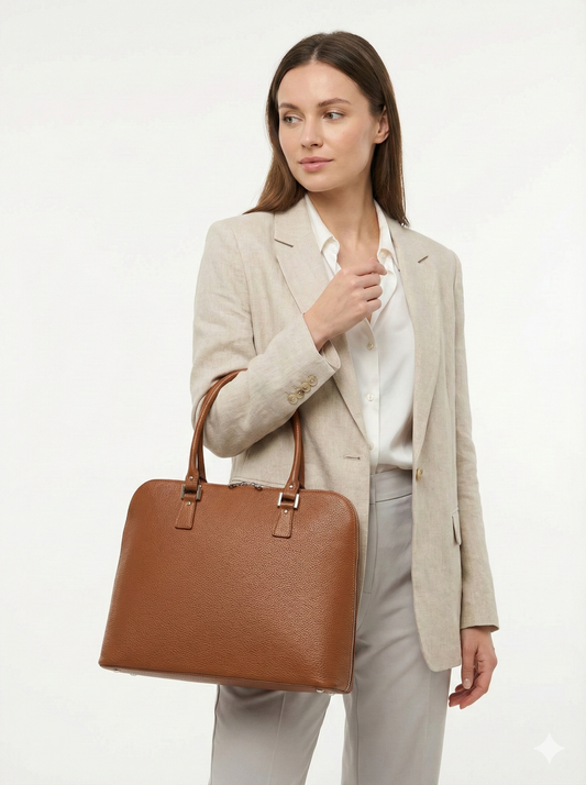 Structured Handbag in Genuine Dollar Leather - Made in Italy - Art. 26000