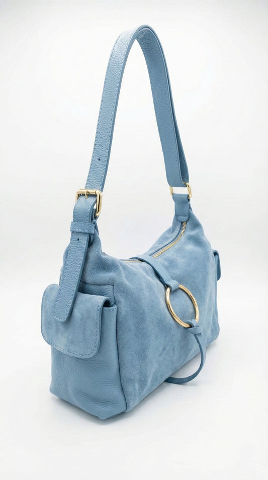 Soft Crossbody Bag in Genuine Suede and Dollaro Leather - Made in Italy - Art. 26036