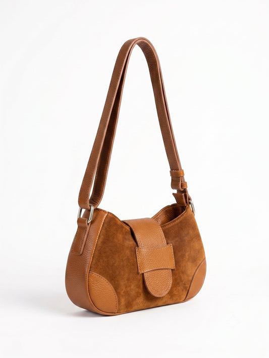 Soft Shoulder Bag in Genuine Suede and Dollaro Leather - Made in Italy - Art. 26119