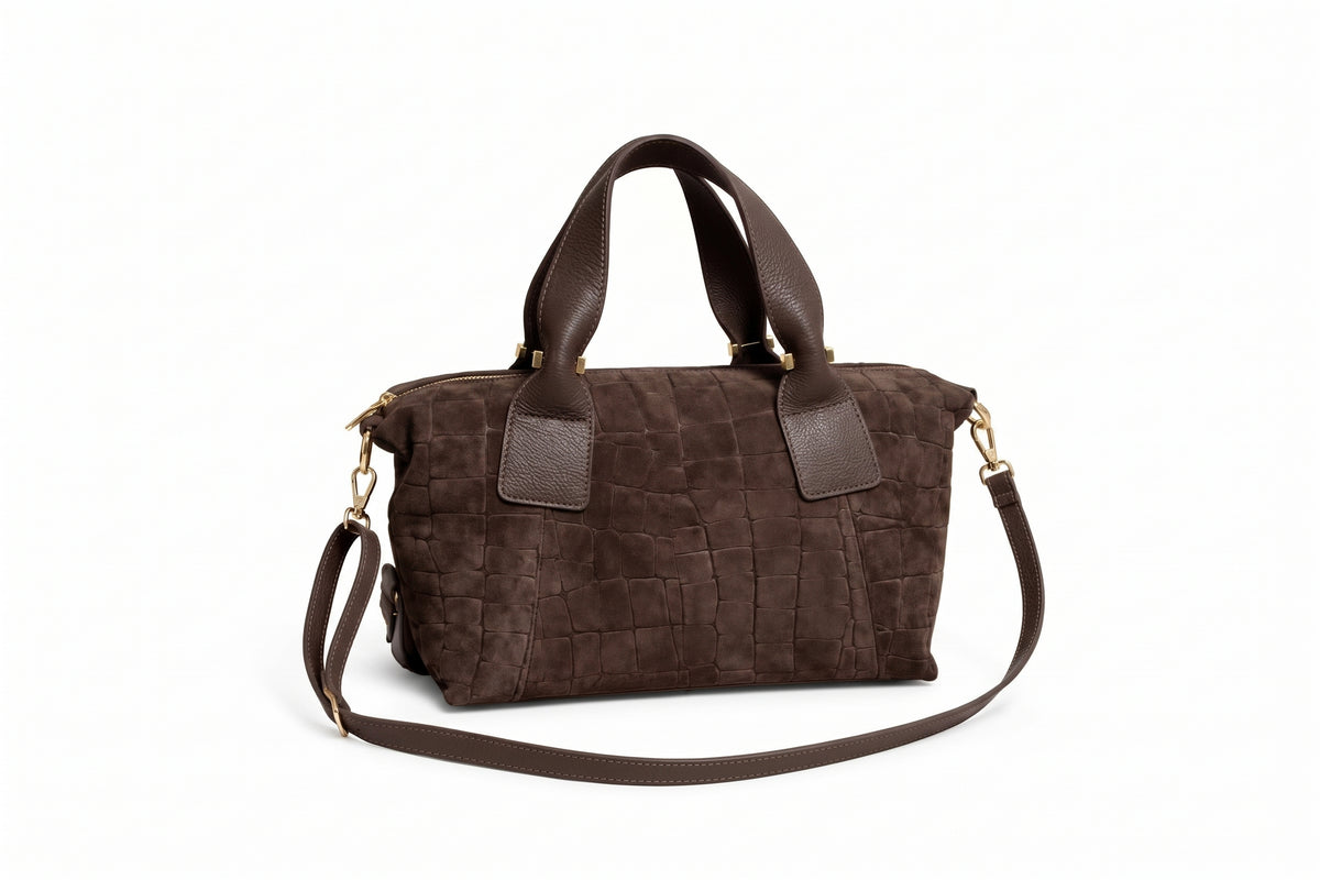 Soft Handbag in Genuine Printed Suede Leather - Made in Italy - Art. 26158