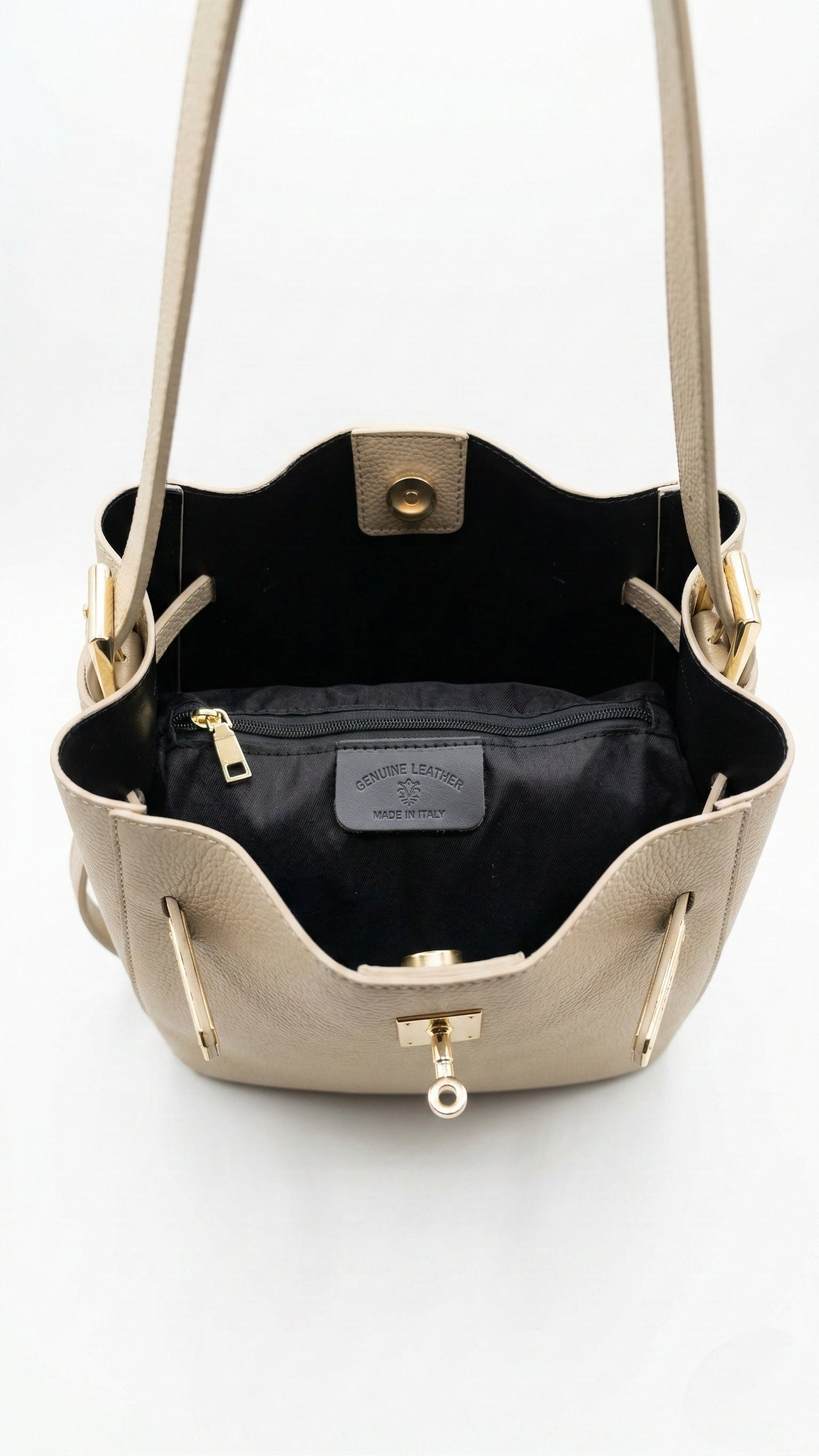 Structured Handbag and Shoulder Bag in Genuine Dollaro Leather - Made in Italy - Art. 26077