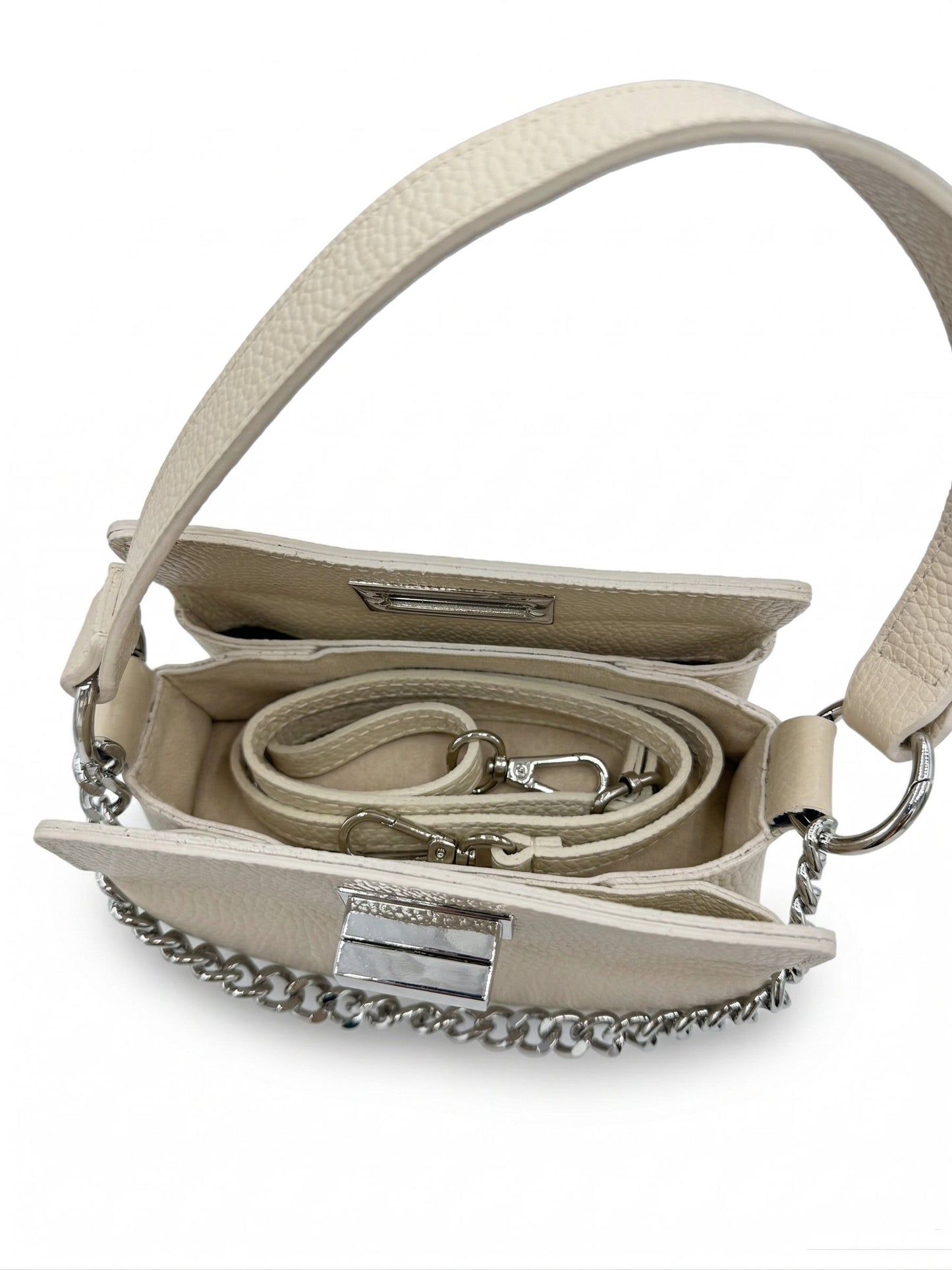Structured Handbag and Crossbody Bag in Genuine Dollaro Leather - Made in Italy - Art. 26085