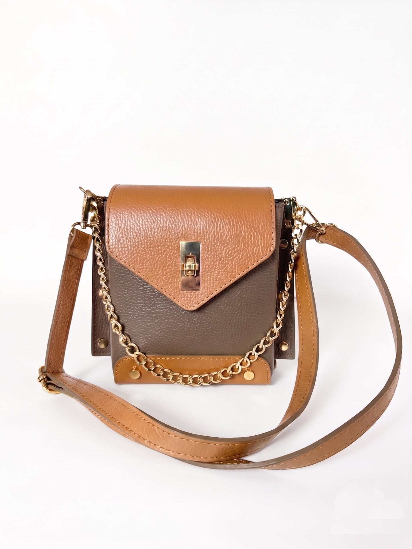 Structured Crossbody Bag and Handbag in Genuine Dollaro Leather - Made in Italy - Art. 26140