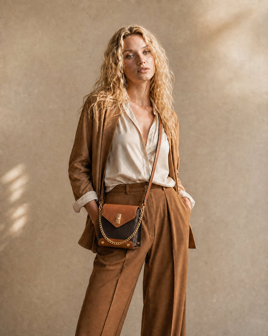Structured Crossbody Bag and Handbag in Genuine Dollaro Leather - Made in Italy - Art. 26140