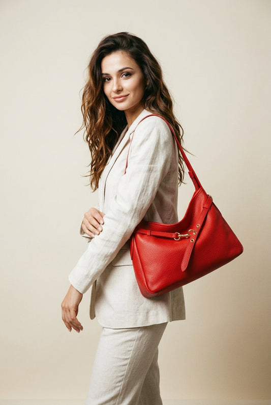 Soft Shoulder Bag in Genuine Dollaro Leather - Made in Italy - Art. 26084