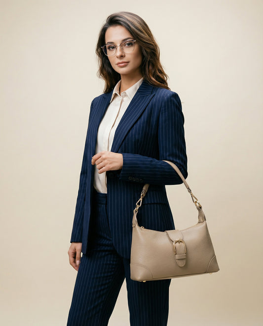 Structured Crossbody Bag in Genuine Dollaro Leather - Made in Italy - Art. 26082