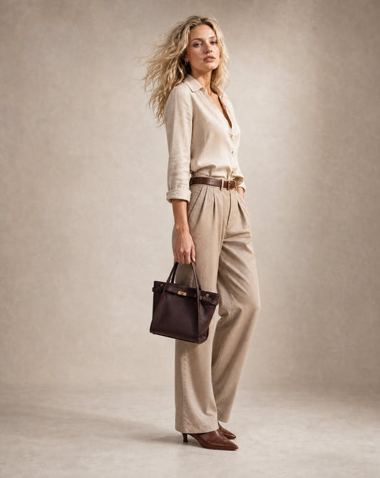 Structured Handbag in Genuine Dollaro Leather - Made in Italy - Art. 26089