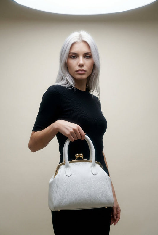 Structured Handbag in Genuine Dollaro Leather - Made in Italy - 26078D