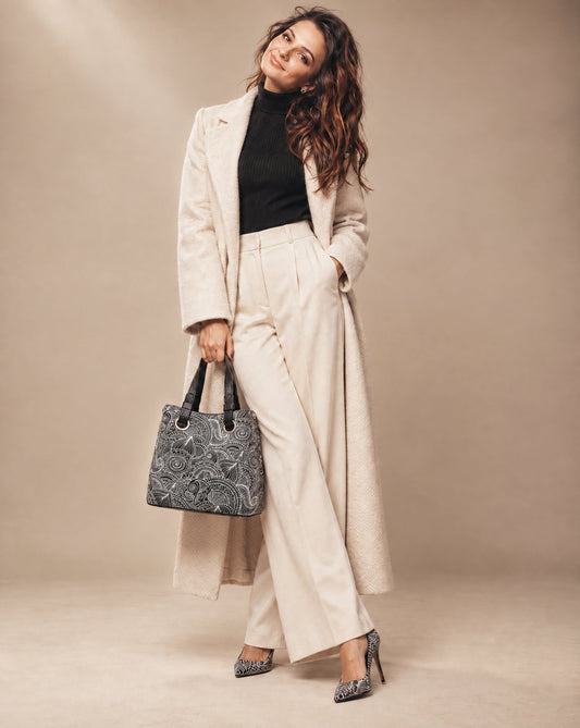 Structured Handbag in Genuine Printed and Dollaro Leather - Made in Italy - Art. 26163