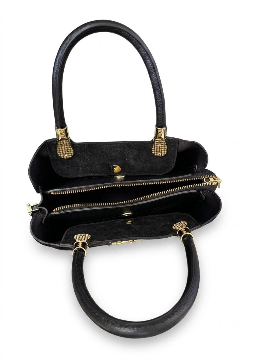 Structured Handbag in Genuine Suede and Dollaro Leather - Made in Italy - Art. 26130