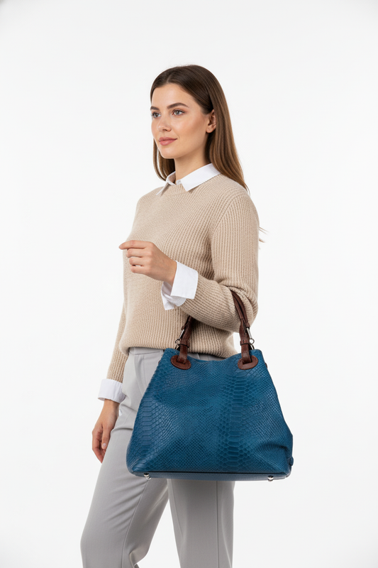 Soft handbag in Genuine Croco Leather - Made in Italy - Art. 25374