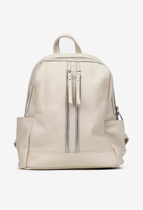cream grey leather backpack GRAY SAFFIANO BACK PACK Finished with recycled hardware and eco Backpack - waxy gray