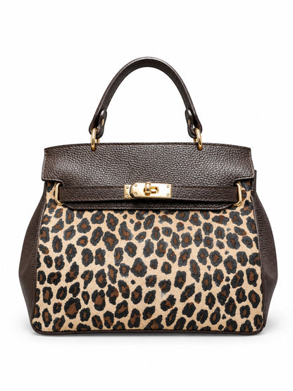 Structured Handbag in Genuine Dollaro and Printed Suede Leather - Made in Italy - Art. 26155