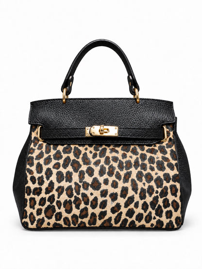 Structured Handbag in Genuine Dollaro and Printed Suede Leather - Made in Italy - Art. 26155