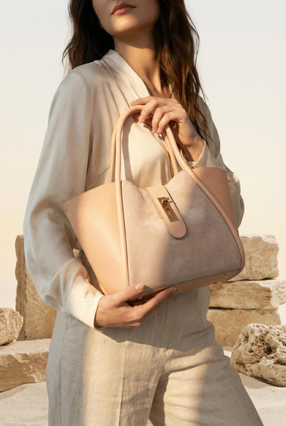 Structured Handbag in Genuine Dollaro and Suede Leather - Made in Italy - Art. 26037