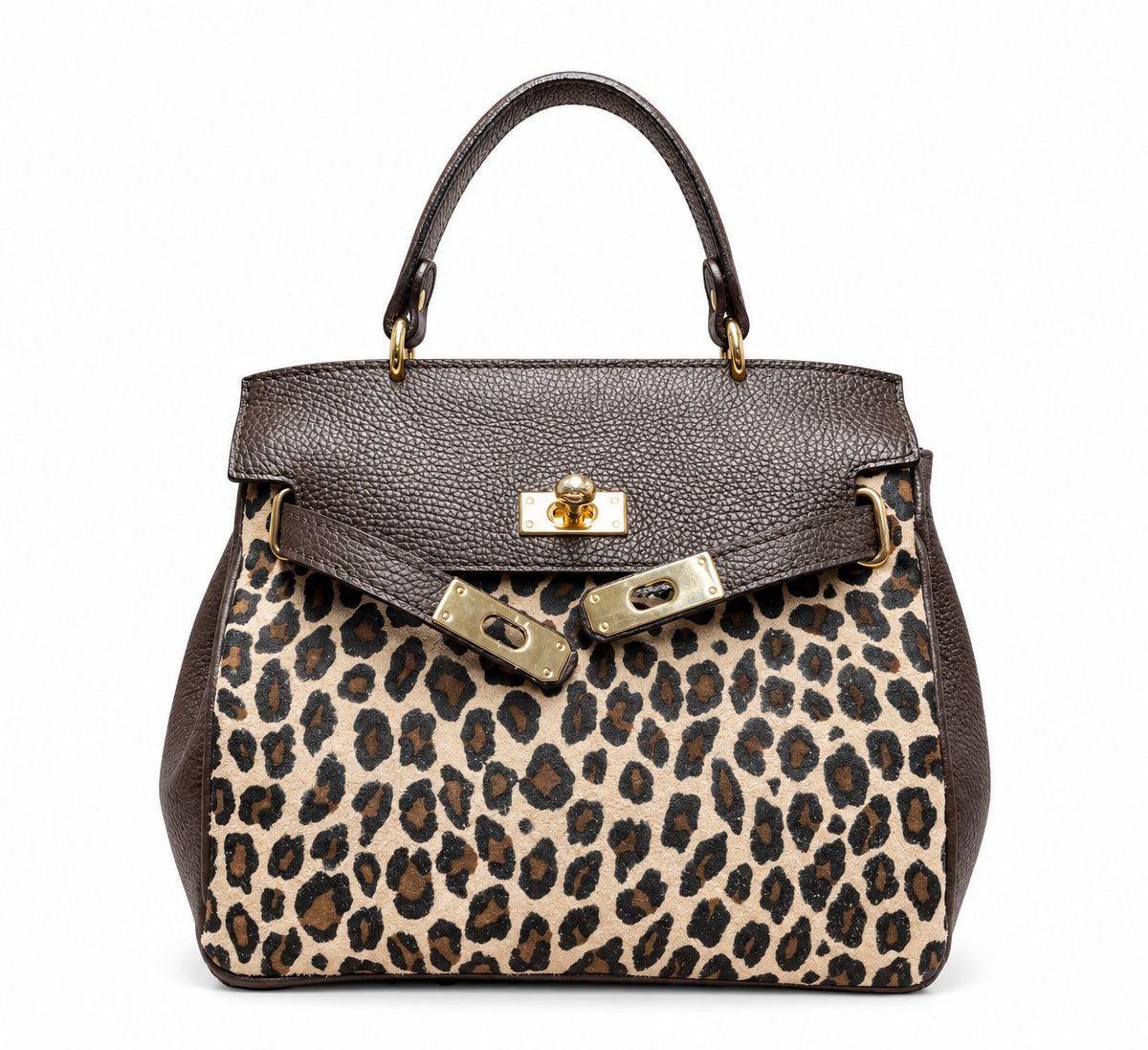 Structured Handbag in Genuine Dollaro and Printed Suede Leather - Made in Italy - Art. 26155