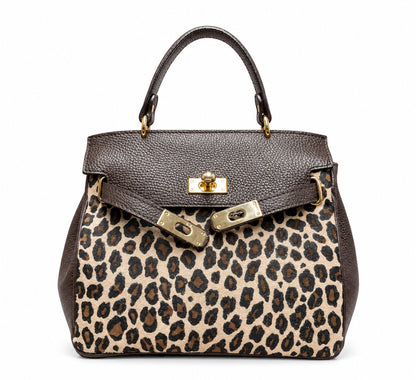 Structured Handbag in Genuine Dollaro and Printed Suede Leather - Made in Italy - Art. 26155