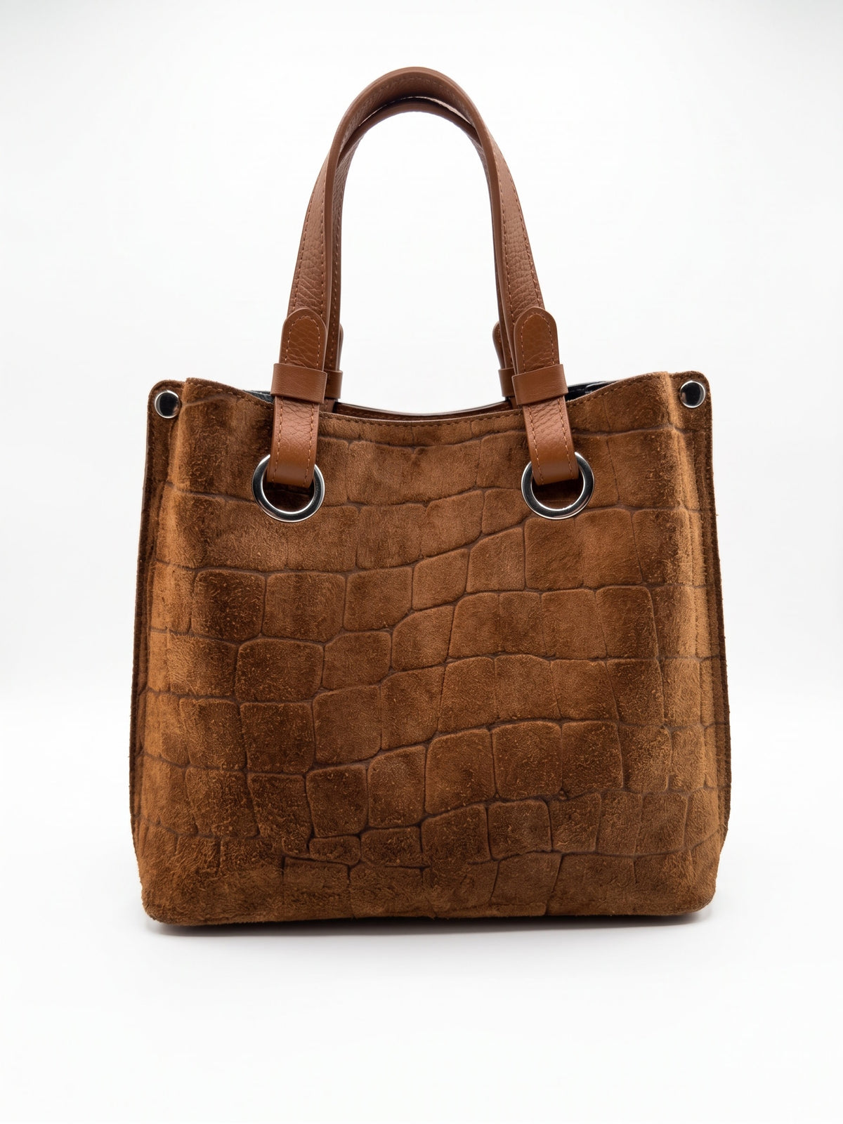 Structured Handbag in Genuine Printed Suede and Dollaro Leather - Made in Italy - Art. 26148