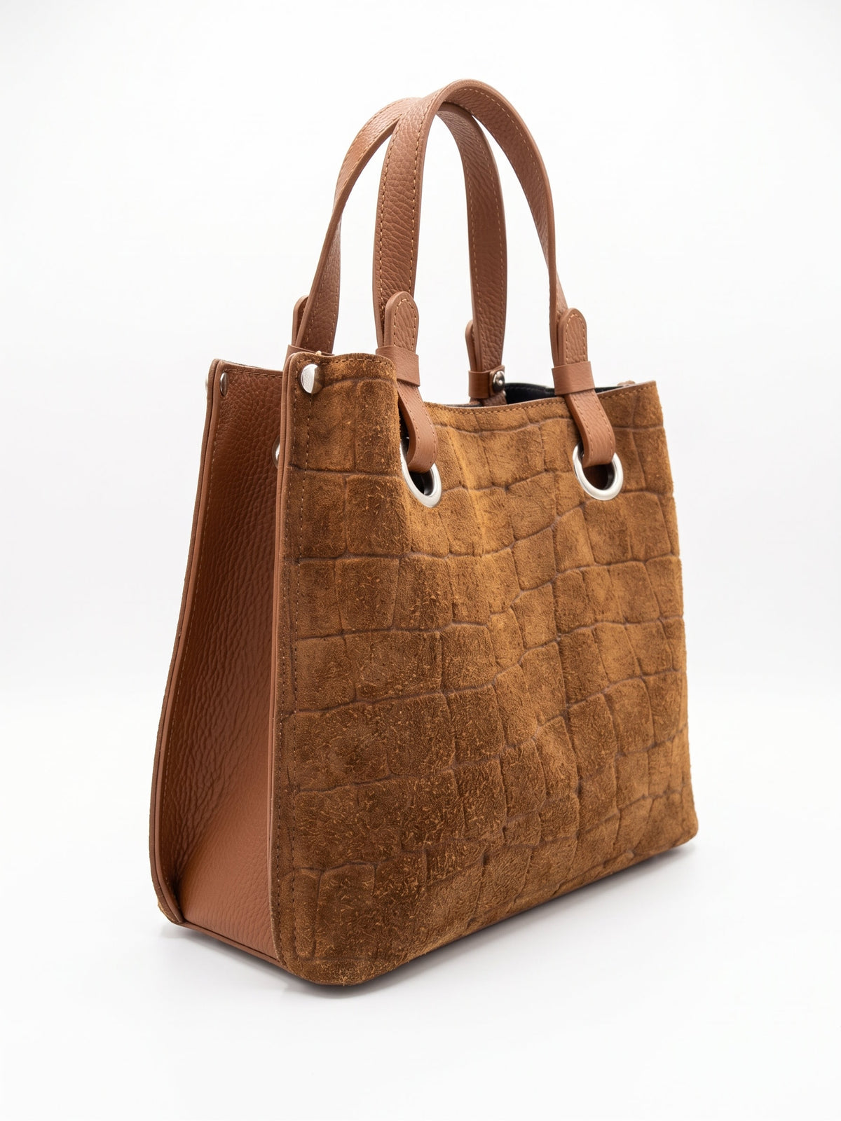 Structured Handbag in Genuine Printed Suede and Dollaro Leather - Made in Italy - Art. 26148