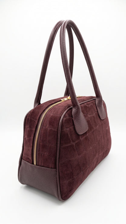 Structured Handbag in Genuine Printed Suede and Dollaro Leather - Made in Italy - Art. 26149