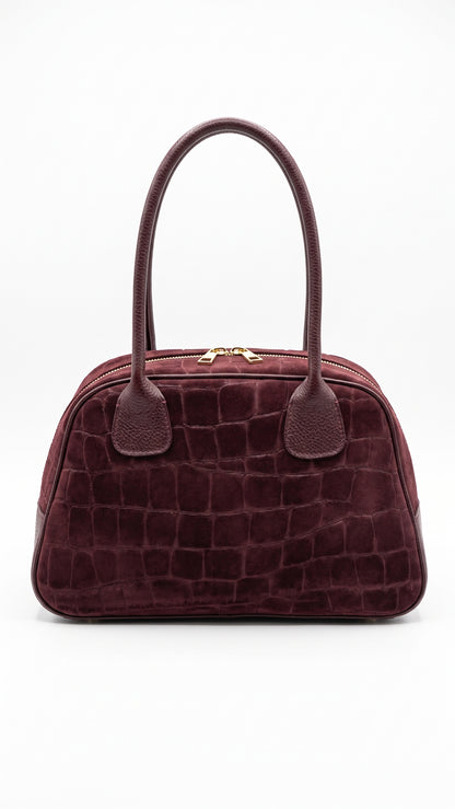 Structured Handbag in Genuine Printed Suede and Dollaro Leather - Made in Italy - Art. 26149
