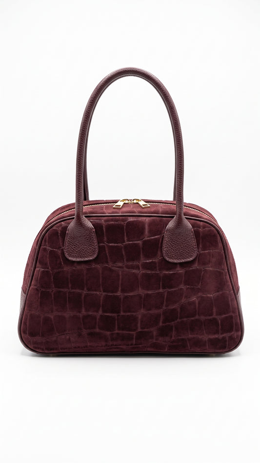 Structured Handbag in Genuine Printed Suede and Dollaro Leather - Made in Italy - Art. 26149