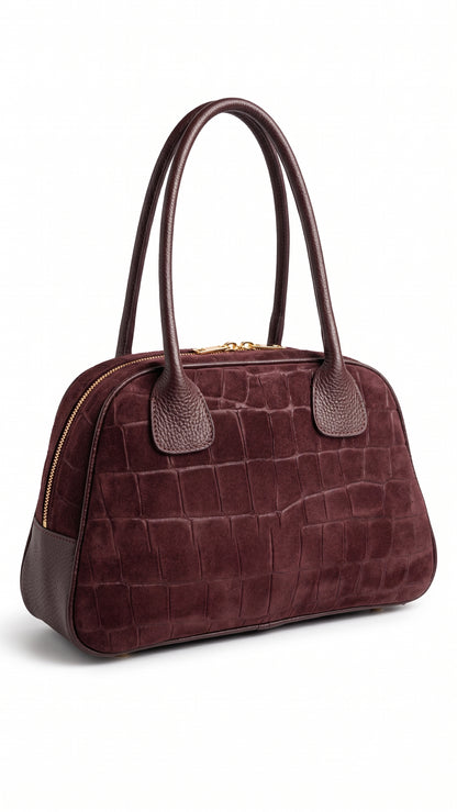 Structured Handbag in Genuine Printed Suede and Dollaro Leather - Made in Italy - Art. 26149
