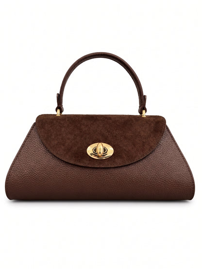 Structured Handbag in Genuine Suede and Dollaro Leather - Made in Italy - Art. 26152