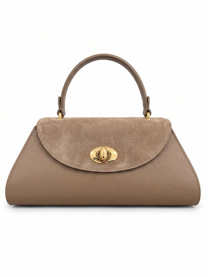 Structured Handbag in Genuine Suede and Dollaro Leather - Made in Italy - Art. 26152