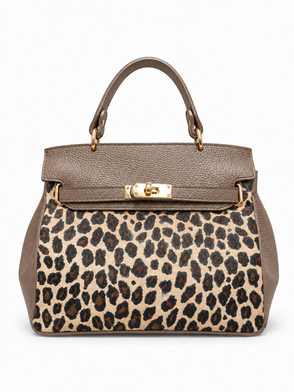 Structured Handbag in Genuine Dollaro and Printed Suede Leather - Made in Italy - Art. 26155