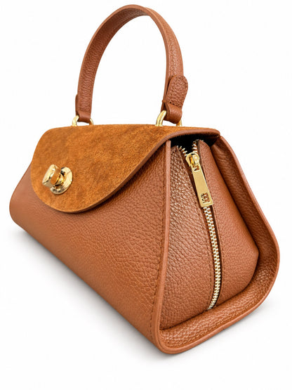 Structured Handbag in Genuine Suede and Dollaro Leather - Made in Italy - Art. 26152