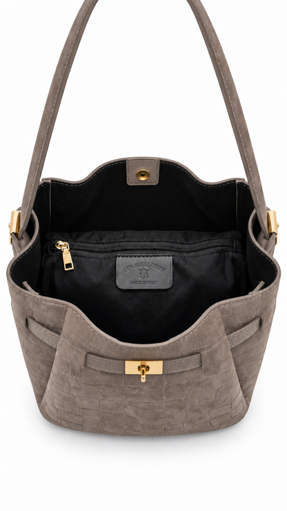 Soft Handbag in Genuine Printed Suede Leather - Made in Italy - Art. 26151