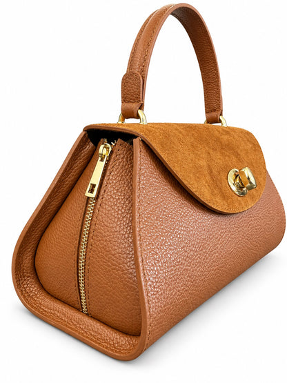 Structured Handbag in Genuine Suede and Dollaro Leather - Made in Italy - Art. 26152
