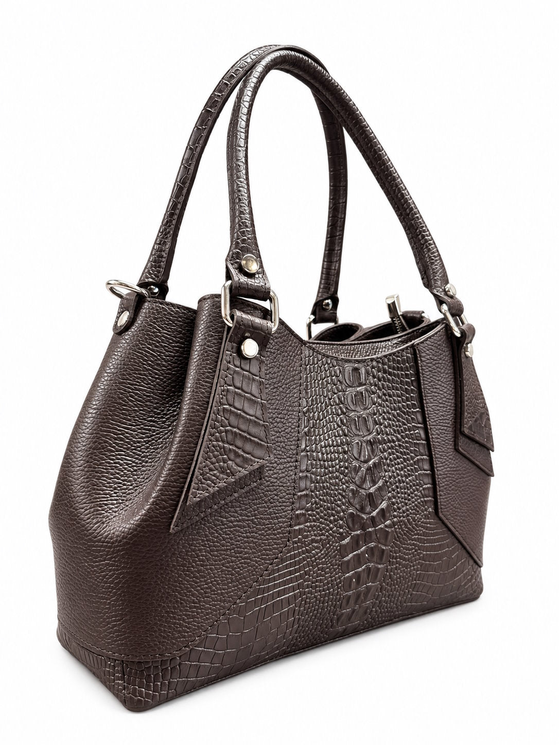 Structured Handbag in Genuine Dollaro and Croco Leather - Made in Italy - Art. 26162