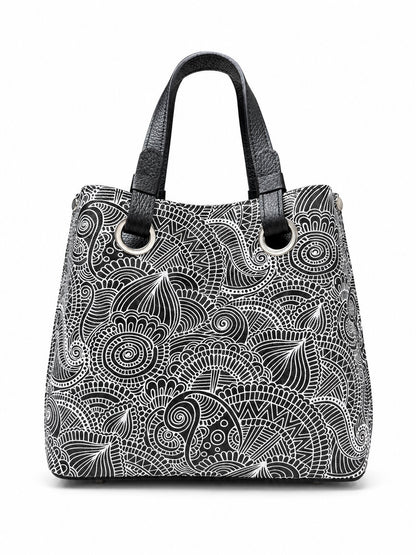 Structured Handbag in Genuine Printed and Dollaro Leather - Made in Italy - Art. 26163