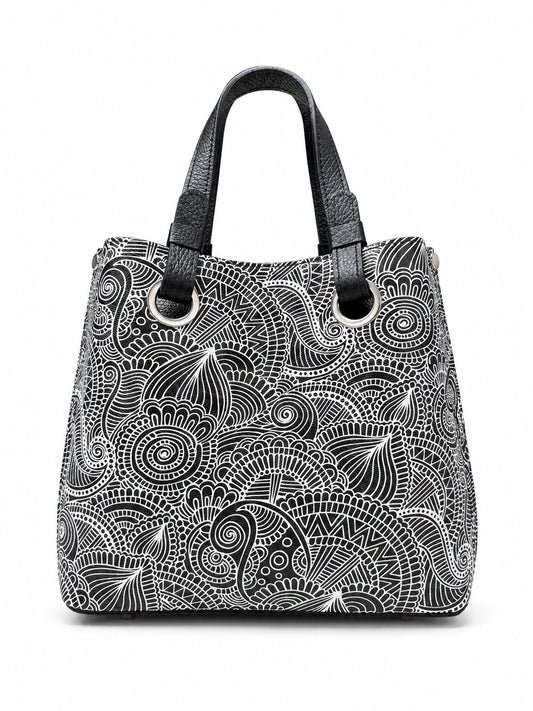 Structured Handbag in Genuine Printed and Dollaro Leather - Made in Italy - Art. 26163