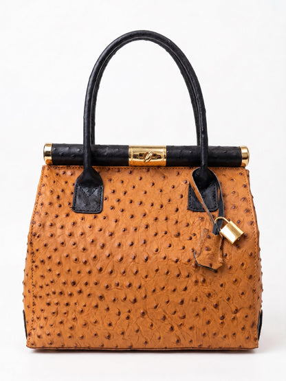 Structured Handbag in Genuine Ostrich Leather - Made in Italy - Art. 26141