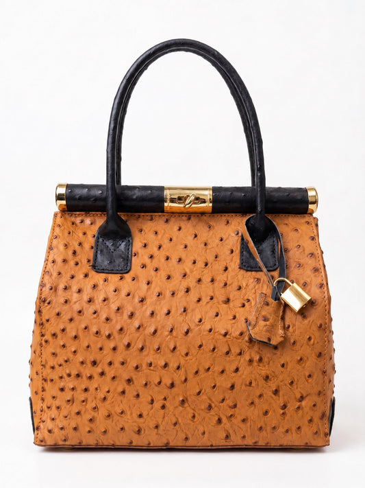 Structured Handbag in Genuine Ostrich Leather - Made in Italy - Art. 26141