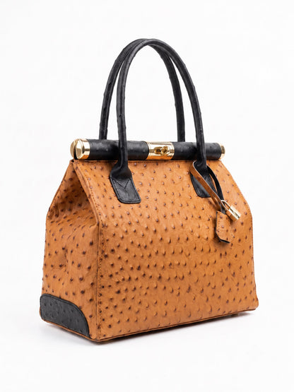Structured Handbag in Genuine Ostrich Leather - Made in Italy - Art. 26141