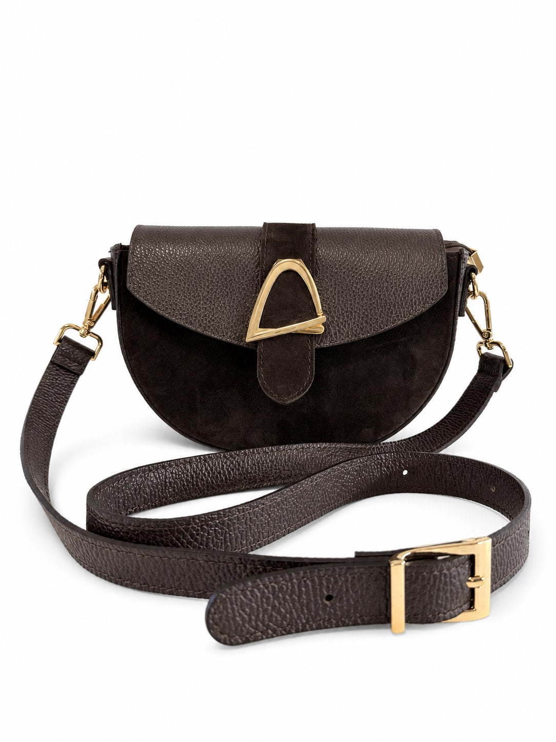Structured Crossbody Bag in Genuine Suede and Dollaro Leather - Made in Italy - Art. 26142