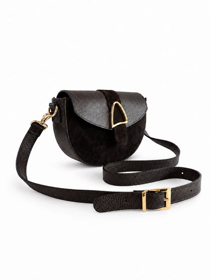 Structured Crossbody Bag in Genuine Suede and Dollaro Leather - Made in Italy - Art. 26142