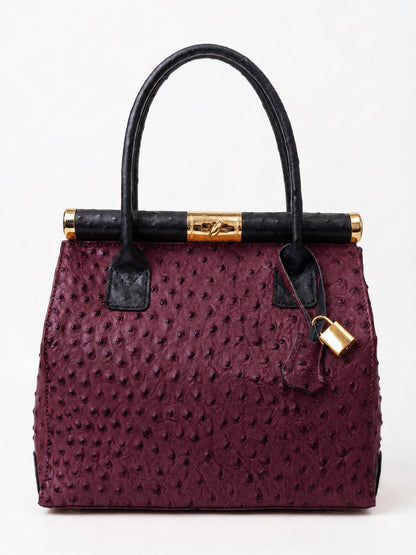 Structured Handbag in Genuine Ostrich Leather - Made in Italy - Art. 26141