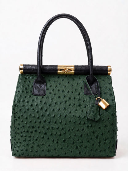 Structured Handbag in Genuine Ostrich Leather - Made in Italy - Art. 26141