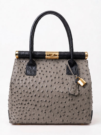 Structured Handbag in Genuine Ostrich Leather - Made in Italy - Art. 26141