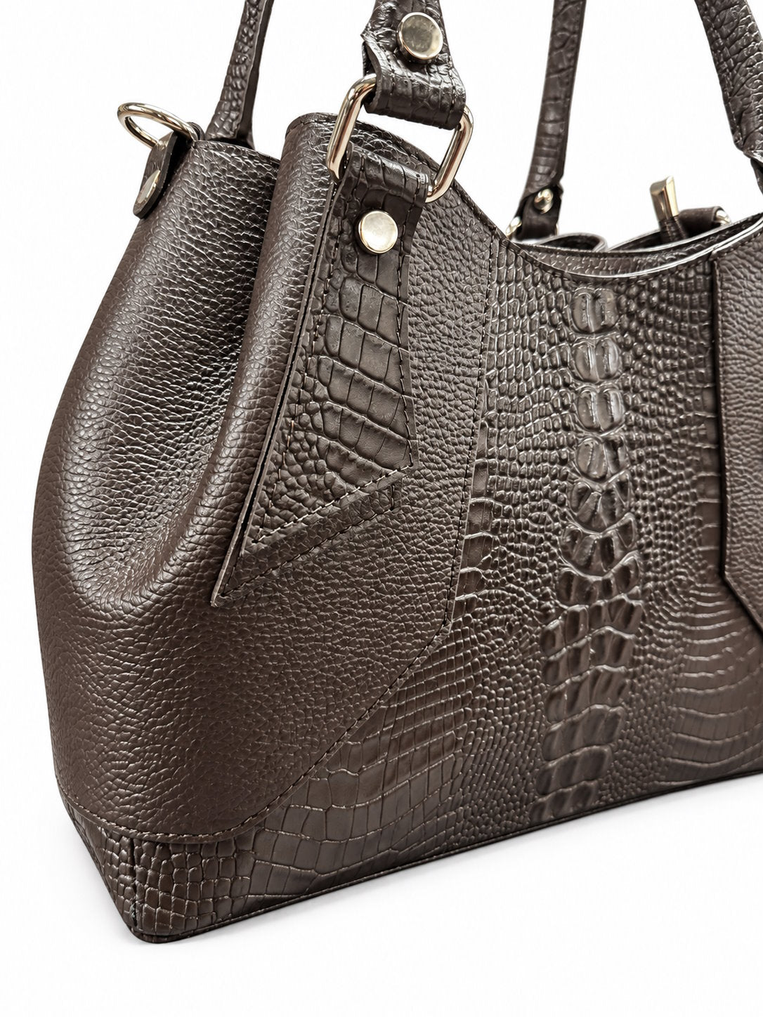 Structured Handbag in Genuine Dollaro and Croco Leather - Made in Italy - Art. 26162