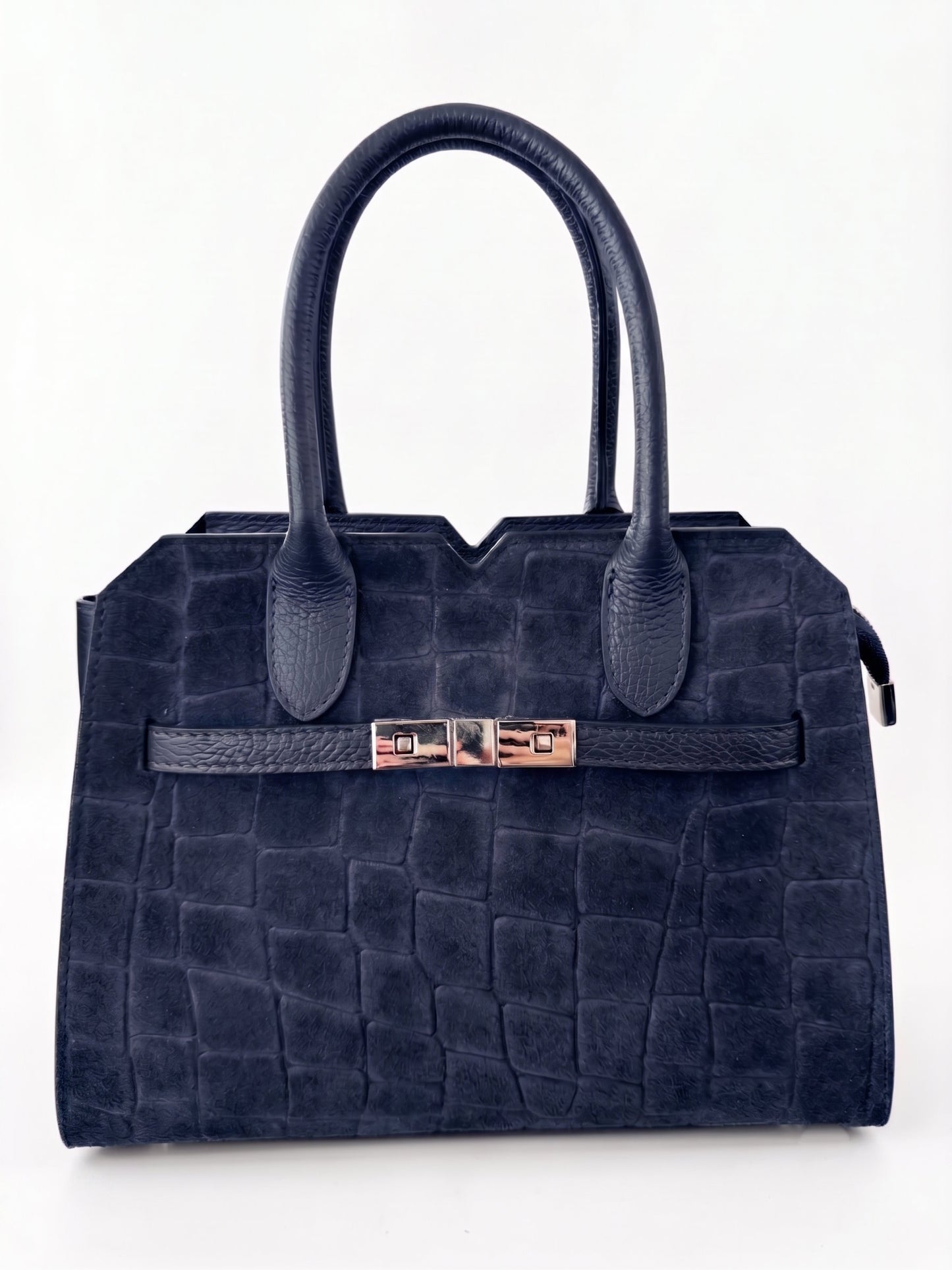 Structured Handbag in Genuine Printed Suede and Dollaro Leather - Made in Italy - Art. 26139