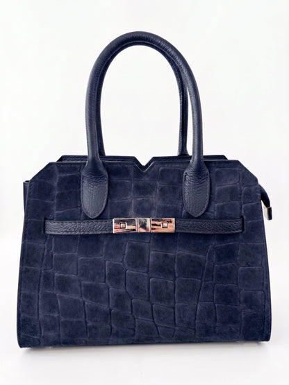 Structured Handbag in Genuine Printed Suede and Dollaro Leather - Made in Italy - Art. 26139