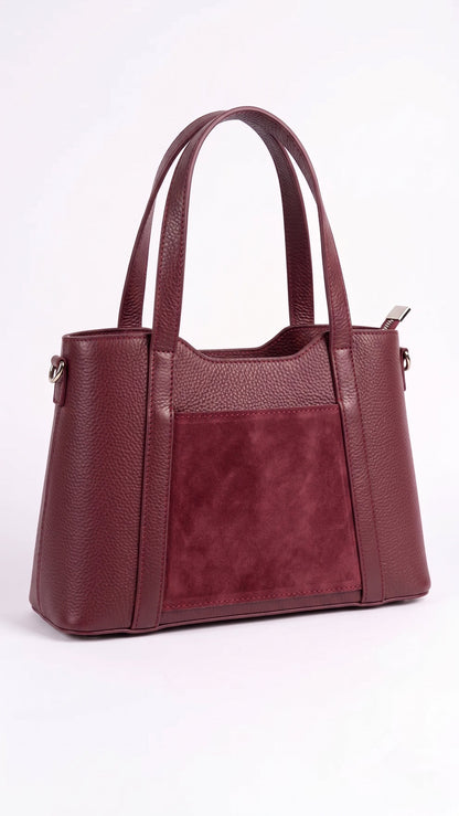 Structured Handbag in Genuine Dollaro and Suede Leather - Made in Italy - Art. 26092