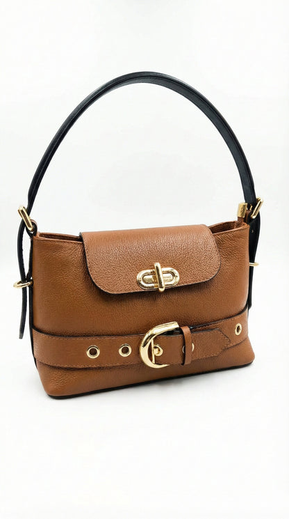 Structured Handbag and Shoulder Bag in Genuine Dollaro Leather - Made in Italy - Art. 26043